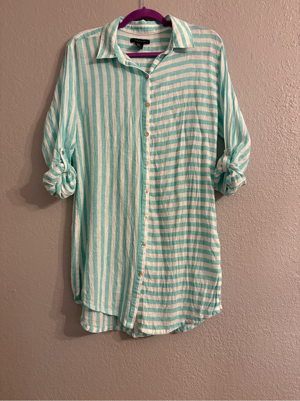 Tahari Mint & White Striped Button-Down Shirt